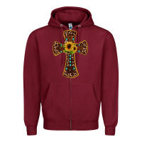 Burgundy leopard gemstone sunflower cross Zipper Hoodie - JahusDesignShop