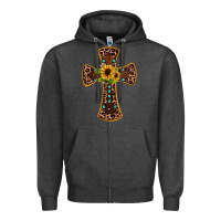 Charcoal Heather leopard gemstone sunflower cross Zipper Hoodie - JahusDesignShop