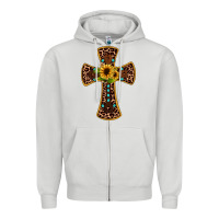 Dove Grey leopard gemstone sunflower cross Zipper Hoodie - JahusDesignShop