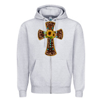 Heather Grey leopard gemstone sunflower cross Zipper Hoodie - JahusDesignShop