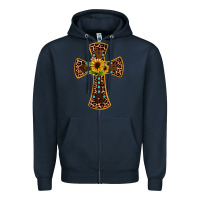 Navy leopard gemstone sunflower cross Zipper Hoodie - JahusDesignShop
