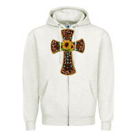 Leopard Gemstone Sunflower Cross Zipper Hoodie | Teevron