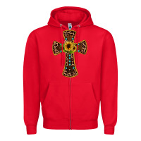 Red leopard gemstone sunflower cross Zipper Hoodie - JahusDesignShop