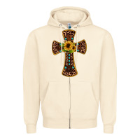 Sandshell leopard gemstone sunflower cross Zipper Hoodie - JahusDesignShop
