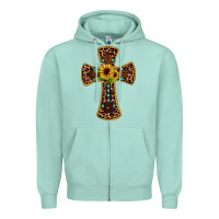 Seafoam leopard gemstone sunflower cross Zipper Hoodie - JahusDesignShop