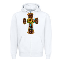 White leopard gemstone sunflower cross Zipper Hoodie - JahusDesignShop