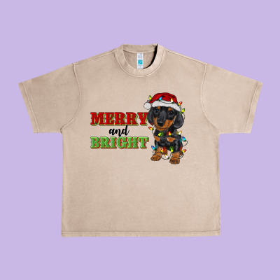 Merry And Bright Dachshund Urban Heavy Tee Designed By Ranaportraitstore