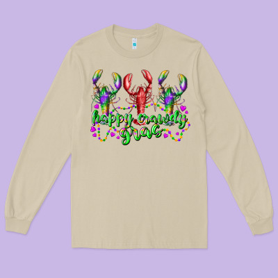 Happy Crawdy Gras Long Sleeve Tee Designed By Racoondesign