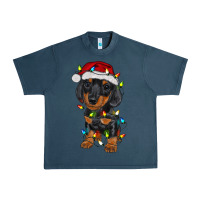 Midnight Navy dachshund puppy christmas lights Urban Heavy Tee - RanaPortraitStore