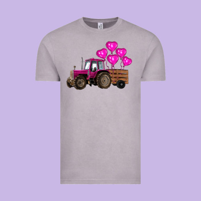 Valentine's Day Pink Tractor With Pin Heart Balloons Vintage Tee Designed By Ranaportraitstore