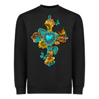 Black western cross with gemstone and sunflowers Heavyweight Sweatshirt - texasbilliewilder