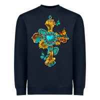 Navy western cross with gemstone and sunflowers Heavyweight Sweatshirt - texasbilliewilder