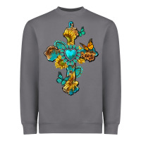 Storm western cross with gemstone and sunflowers Heavyweight Sweatshirt - texasbilliewilder