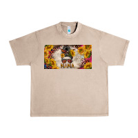 French Oak mess bun mama with sunflowers and colorful leopard license plate Urban Heavy Tee - BarkalooDesign