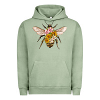 Pigment Oil Green bee with flowers Urban Hoodie - Artiststas