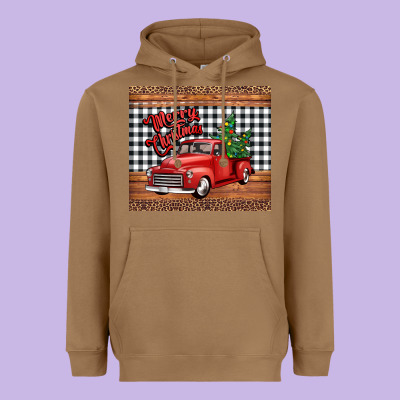 Merry Christmas Truck Heavyweight Hoodie Designed By Jasminsmagicworld