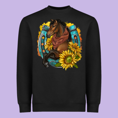 Western Horse With Horseshoe Heavyweight Sweatshirt Designed By Texasbilliewilder