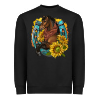 Black western horse with horseshoe Heavyweight Sweatshirt - texasbilliewilder