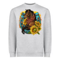 Heather Grey western horse with horseshoe Heavyweight Sweatshirt - texasbilliewilder