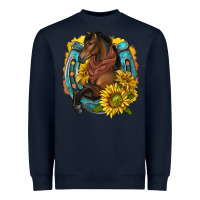 Navy western horse with horseshoe Heavyweight Sweatshirt - texasbilliewilder