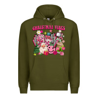 Army Green retro pink christmas vibes Premium Hoodie - MaliasSmallBusiness