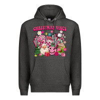 Charcoal Heather retro pink christmas vibes Premium Hoodie - MaliasSmallBusiness