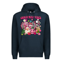 Navy retro pink christmas vibes Premium Hoodie - MaliasSmallBusiness