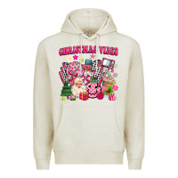 Oatmeal Heather retro pink christmas vibes Premium Hoodie - MaliasSmallBusiness