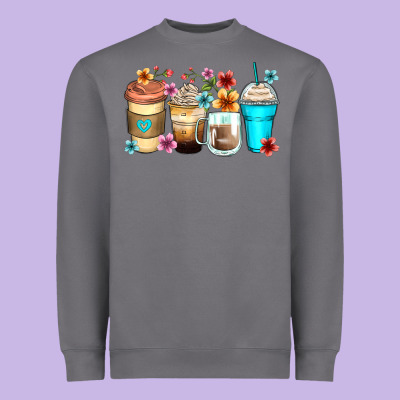 Flowers With Coffee Heavyweight Sweatshirt Designed By Zillion Design Studio