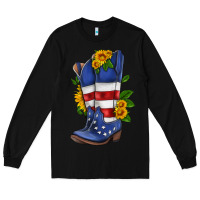 Black american cowboy boot with sunflower Long Sleeve Tee - HRA Design Shop