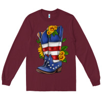 American Cowboy Boot With Sunflower Long Sleeve Tee | Teevron