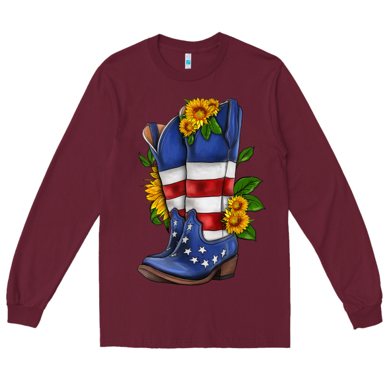 American Cowboy Boot With Sunflower Long Sleeve Tee by HRA Design Shop | Teevron