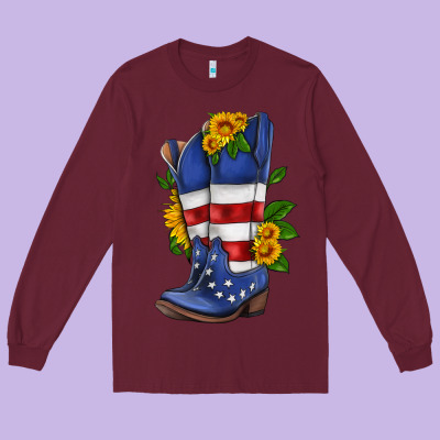 American Cowboy Boot With Sunflower Long Sleeve Tee Designed By Hra Design Shop