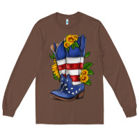 Chestnut american cowboy boot with sunflower Long Sleeve Tee - HRA Design Shop