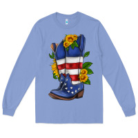 Colony Blue american cowboy boot with sunflower Long Sleeve Tee - HRA Design Shop