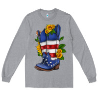 Heather Grey american cowboy boot with sunflower Long Sleeve Tee - HRA Design Shop