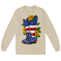 Mushroom american cowboy boot with sunflower Long Sleeve Tee - HRA Design Shop
