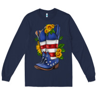 Navy american cowboy boot with sunflower Long Sleeve Tee - HRA Design Shop