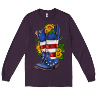 Plum american cowboy boot with sunflower Long Sleeve Tee - HRA Design Shop