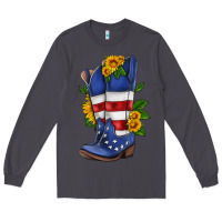 Smoke american cowboy boot with sunflower Long Sleeve Tee - HRA Design Shop