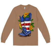 Toasted Coconut american cowboy boot with sunflower Long Sleeve Tee - HRA Design Shop