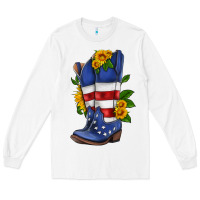 White american cowboy boot with sunflower Long Sleeve Tee - HRA Design Shop
