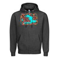 Charcoal Heather easter Leopard turquoise background Zipper Hoodie - JahusDesignShop