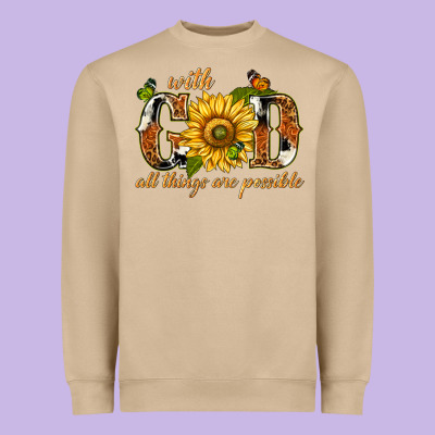 With God All Things Are Possible With Sunflower Heavyweight Sweatshirt Designed By Texasbilliewilder