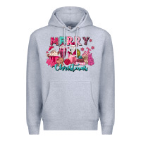 Heather Grey pink christmas coffee cups Premium Hoodie - MaliasSmallBusiness