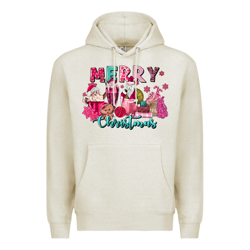 Pink Christmas Coffee Cups Premium Hoodie by MaliasSmallBusiness | Teevron