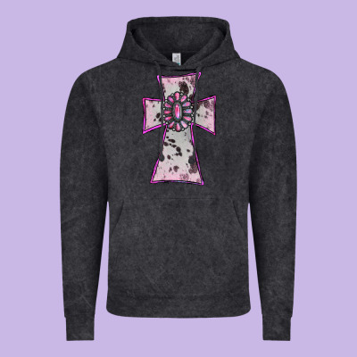 Vintage Hoodie Cowhide Pink Gemstone Cross