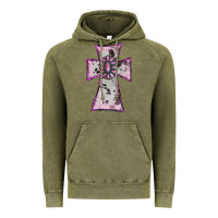 Vintage Olive Cowhide Pink Gemstone Cross Vintage Hoodie - RanaPortraitStore