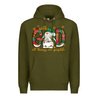 Army Green With God all things are possible with snowman Premium Hoodie - NancyCooperArtShop