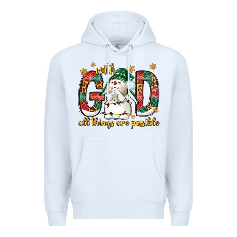 With God All Things Are Possible With Snowman Premium Hoodie by NancyCooperArtShop | Teevron